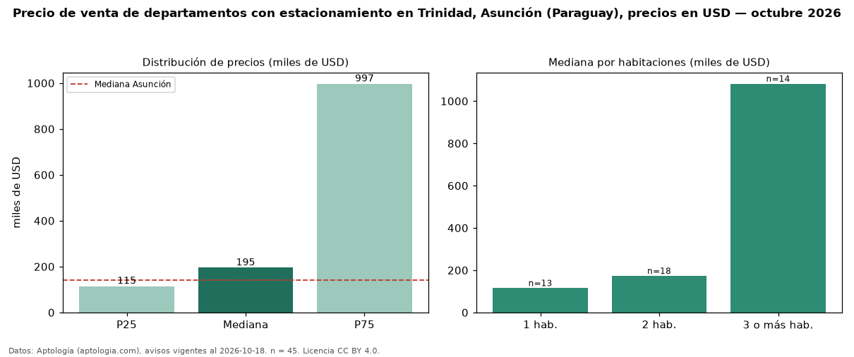 Precio de venta de departamentos con estacionamiento en Trinidad, Asunción (Paraguay), precios en USD — octubre 2026