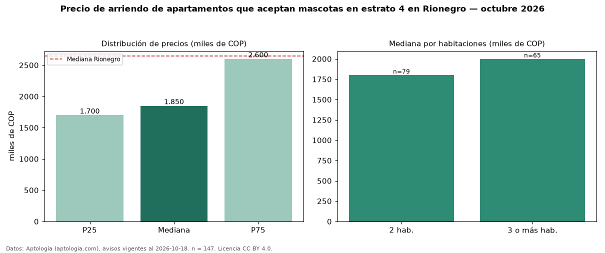 Precio de arriendo de apartamentos que aceptan mascotas en estrato 4 en Rionegro — octubre 2026